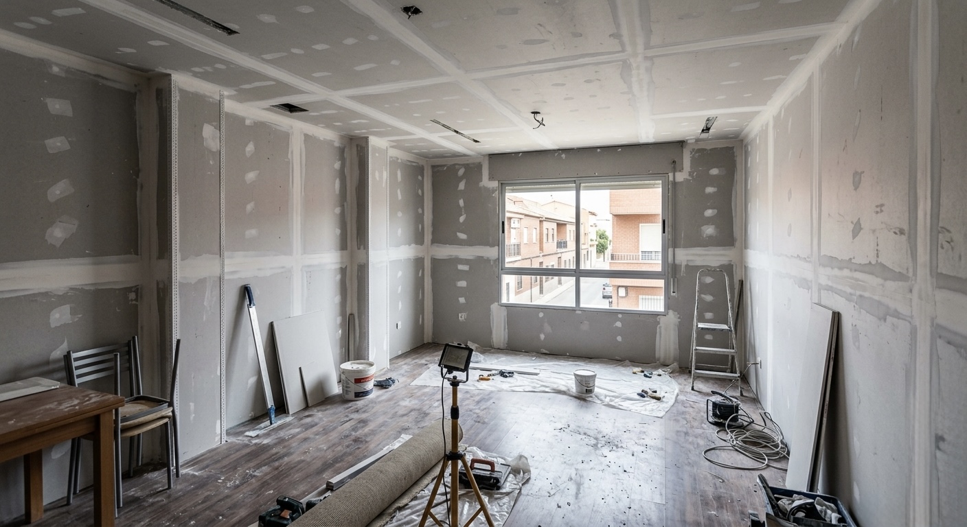 Salón restaurado a liso fino — antes